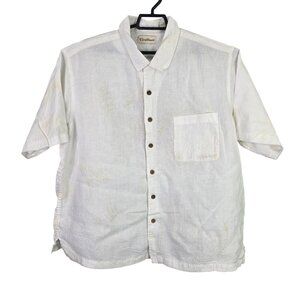 Mens Caribbean White & Cream 100% Linen Shirt Short Sleeve Parrot Embroidery XL